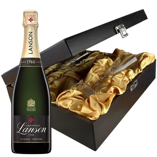 Lanson Le Black Creation Brut Champagne 75cl And Flutes In Luxury Presentation Box